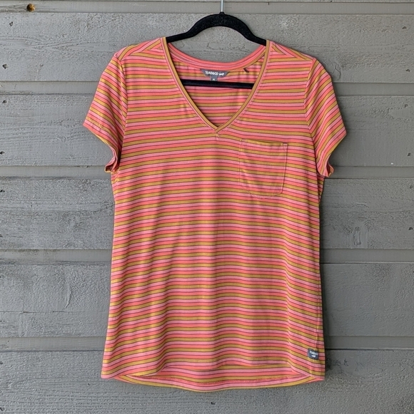 Toad&Co Tops - Toad&Co Orange Pink Swift Pocket Tee Striped Size Medium